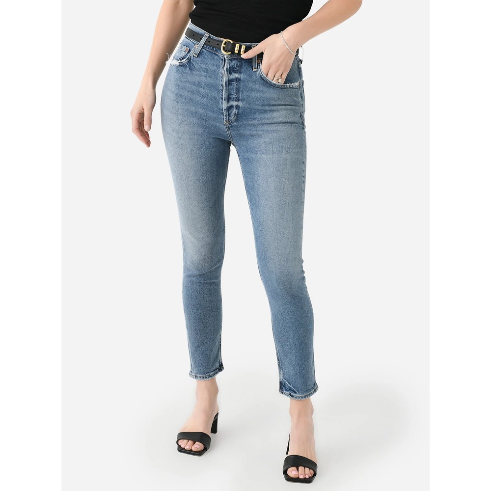 AGOLDE Nico Jeans Womens 28 High Rise Skinny Button Fly Stretch Denim Raw Hem